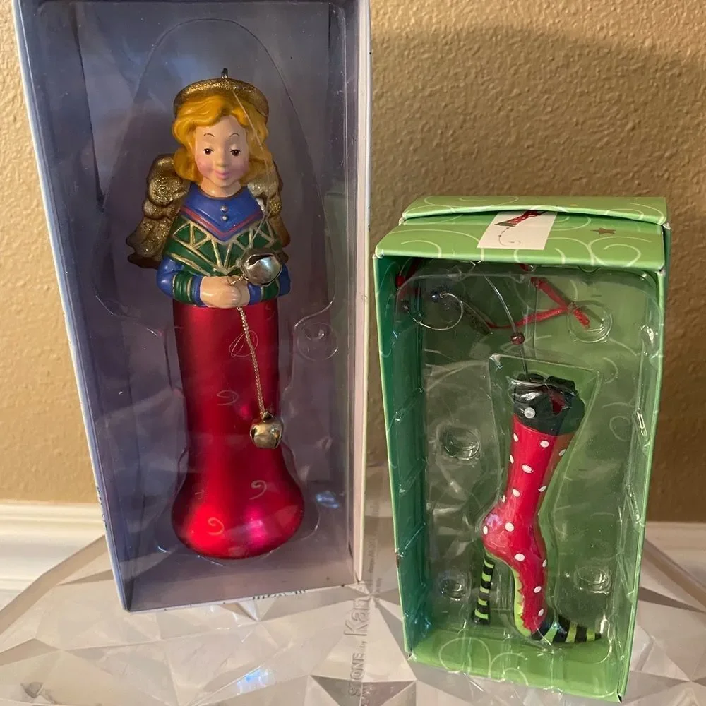 Department 56 Angel with Bells Ornament Plus Dept Glass Boot Ornament